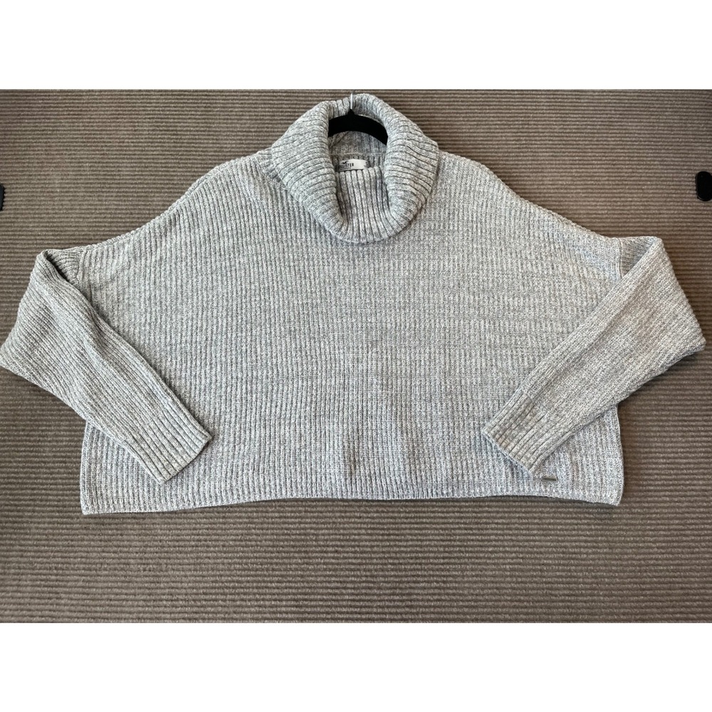Hollister Womens Grey Cropped Ribbed Oversized Turtleneck‎ Sweater Small